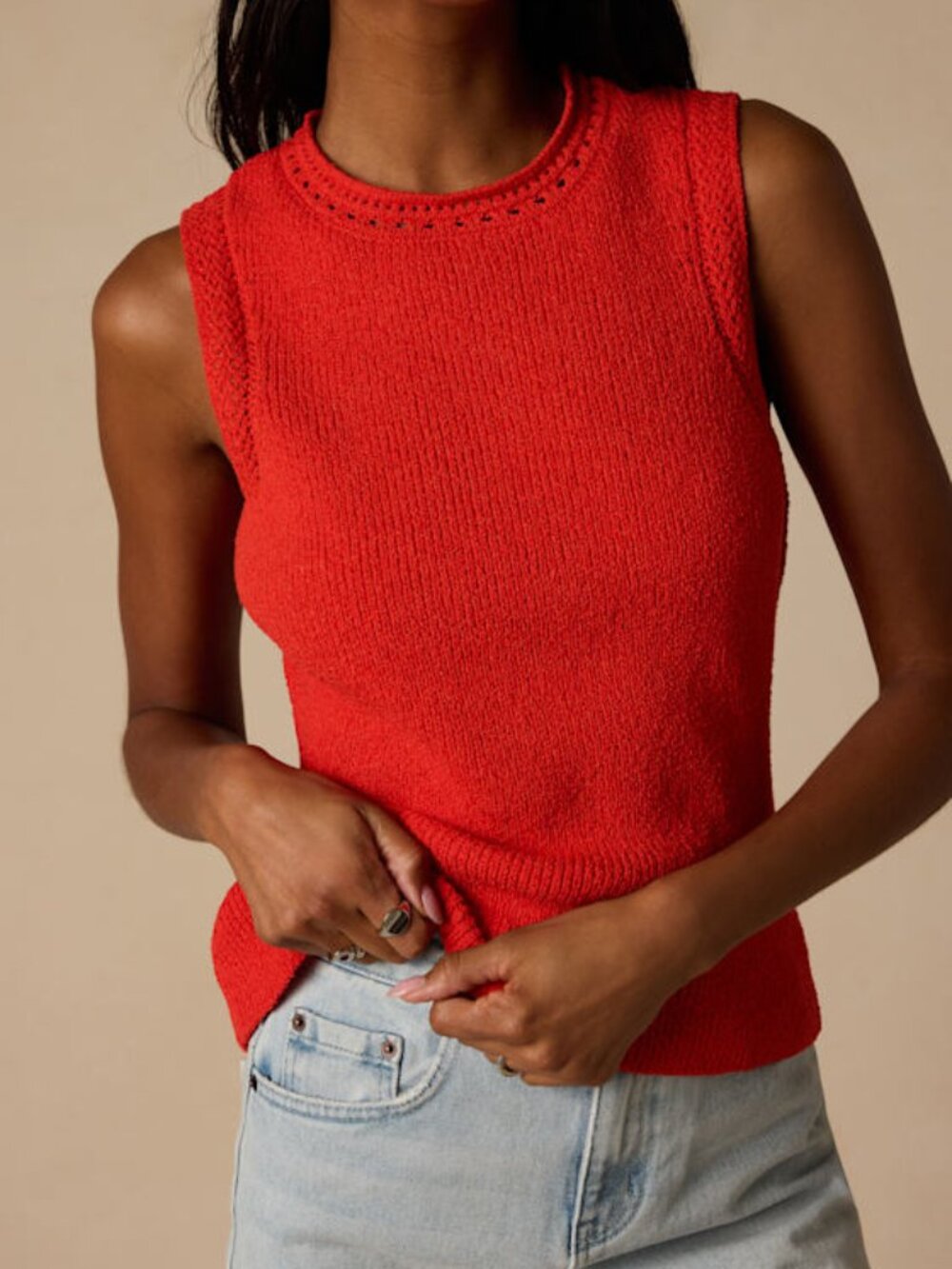 Lulus Hollis Bright Red Sweater Knit Tank Top - Size L